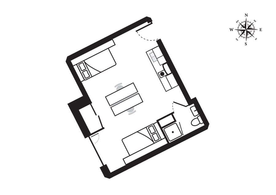 St Pancras Twin Room Floorplan