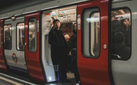 Commuters on train in Zone 1 London