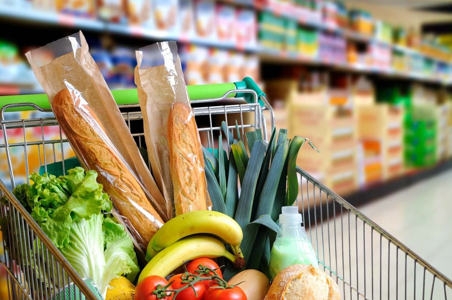 Shopping cart full of food