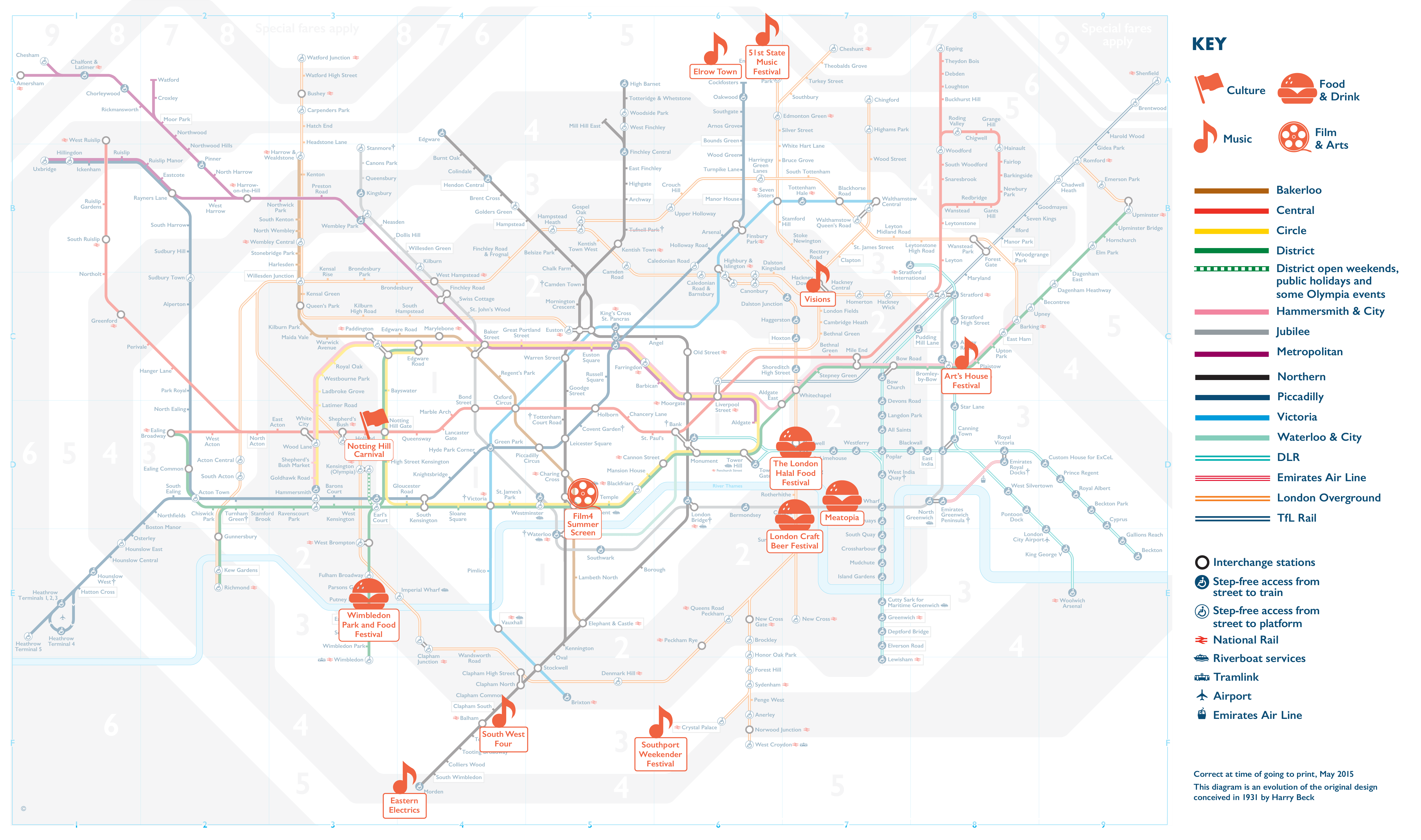 A tube map of London festivals in August 2019 