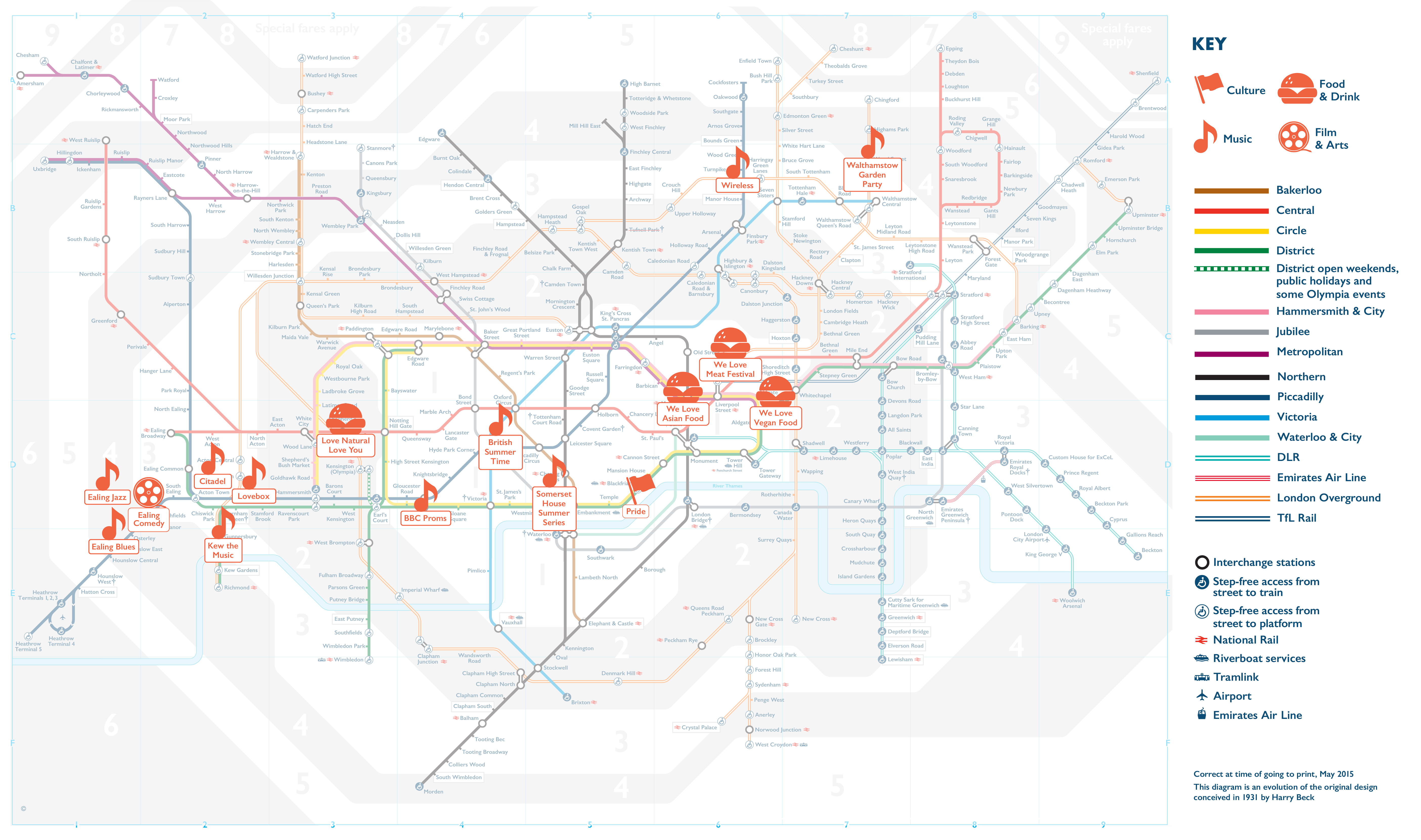 A tube map of London festivals in July 2019 