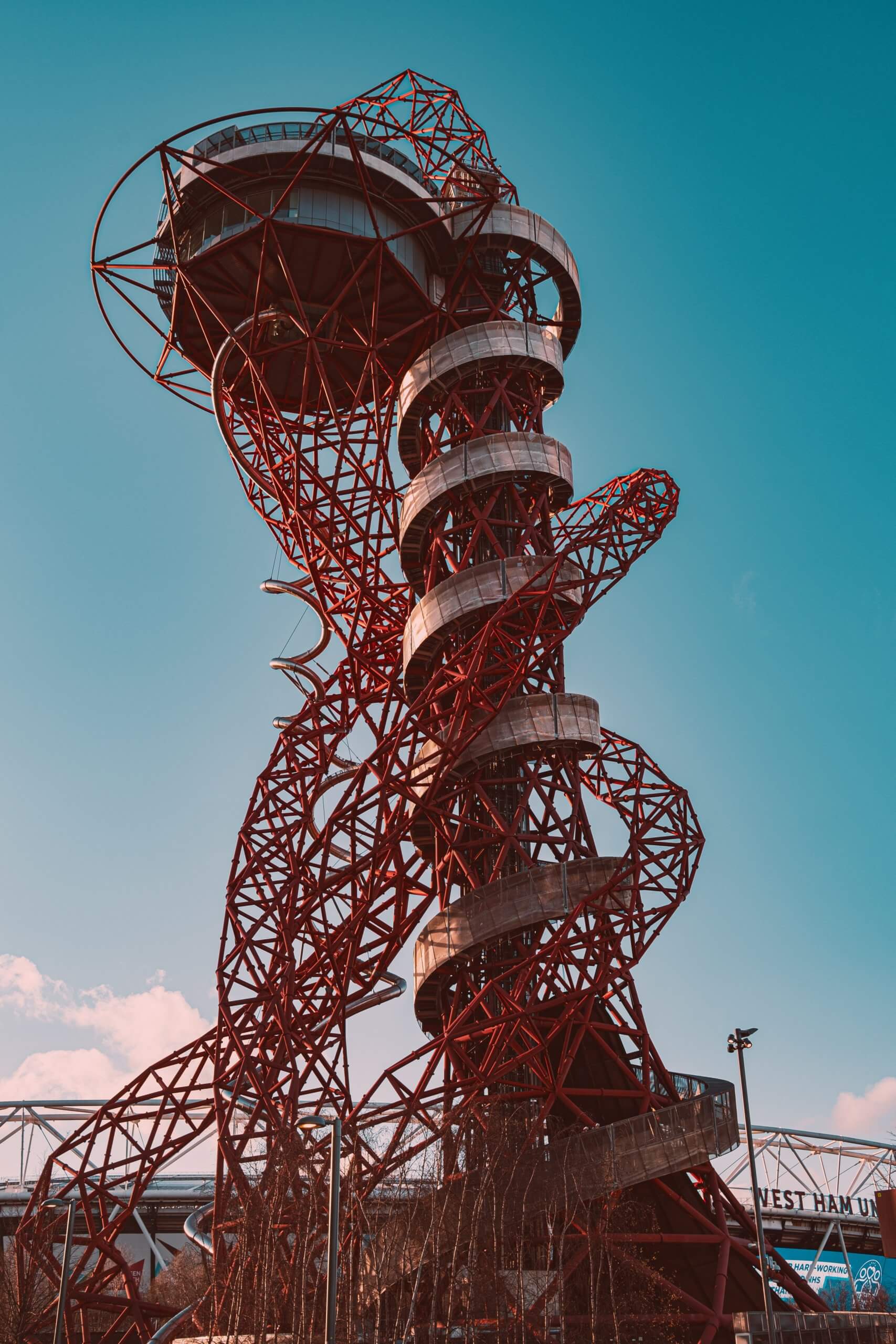 Red Tower Sculpture In Queen Elizabeth Olympic Park