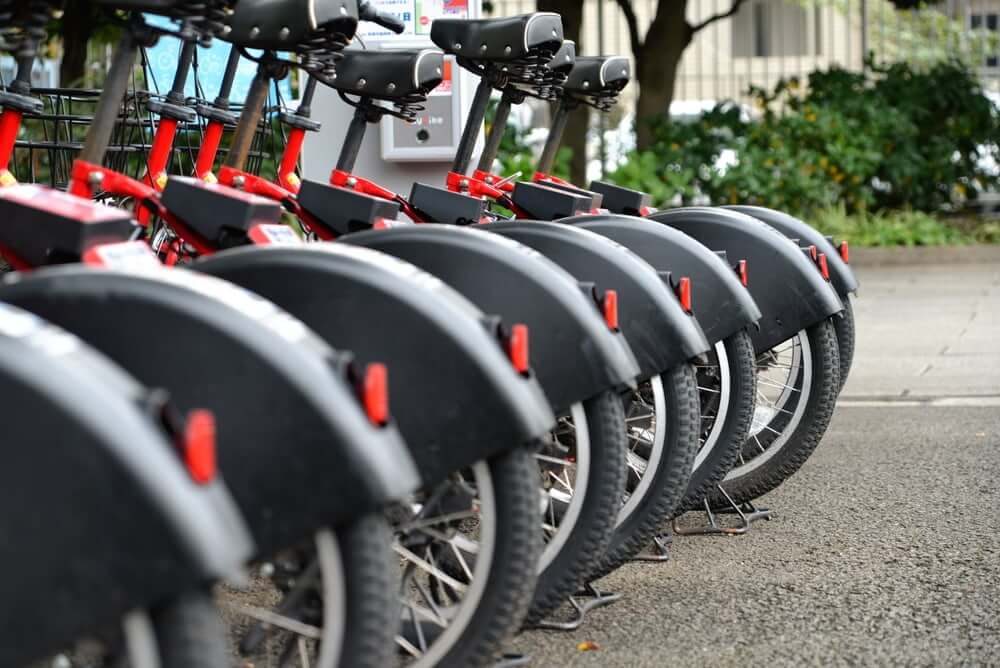 A row of Santander Bikes