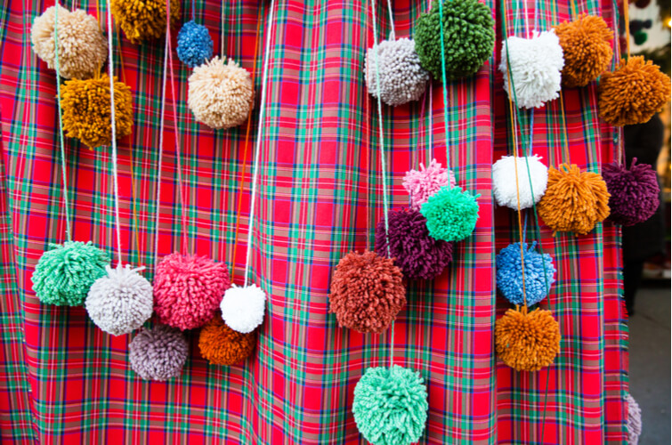Pom pom decorations in different colours