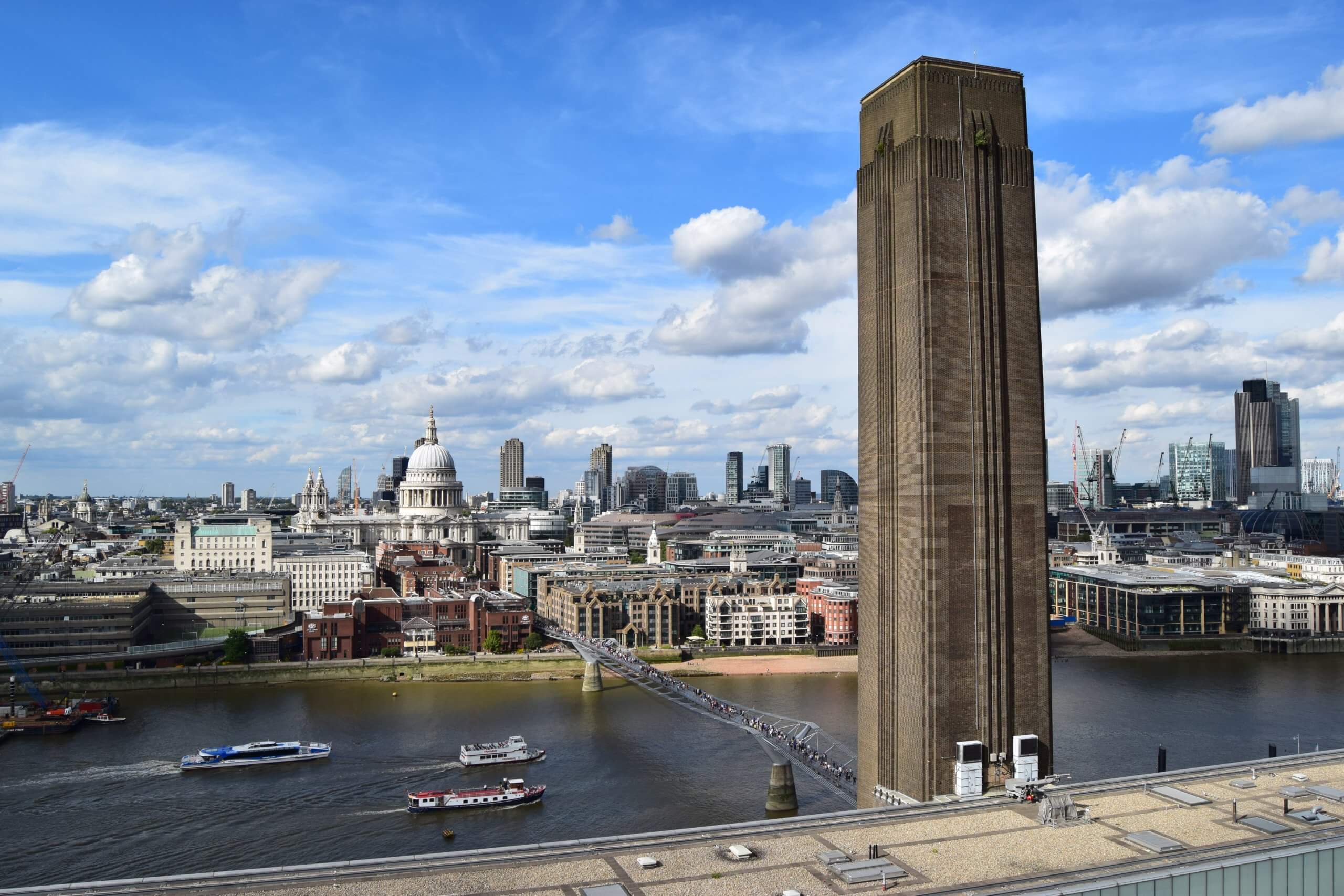 A view of the centre of London that shows the river and the Tate Modern